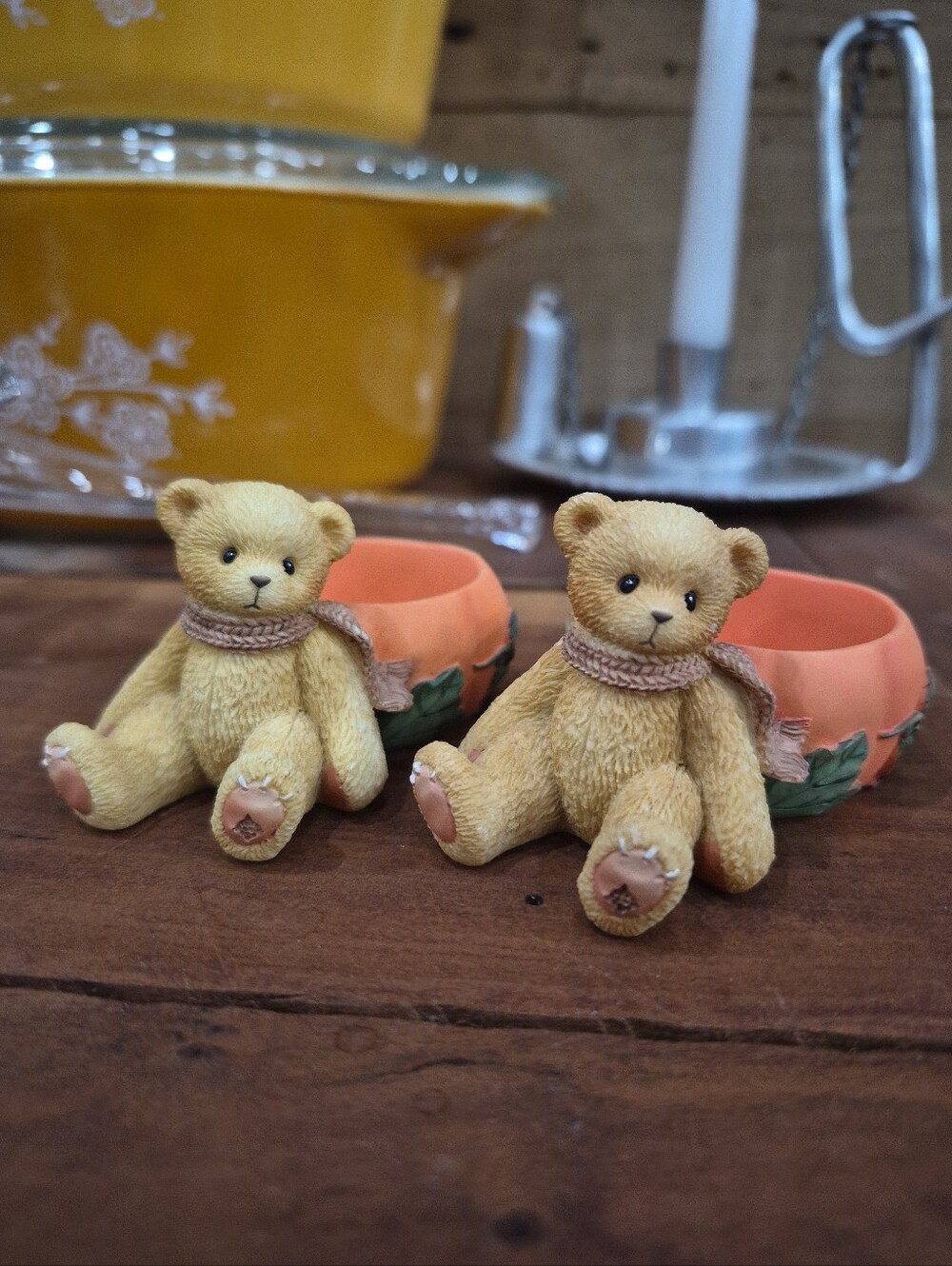 Vintage Cherished Teddies Pumpkin Halloween Fall Votive Tealight Set